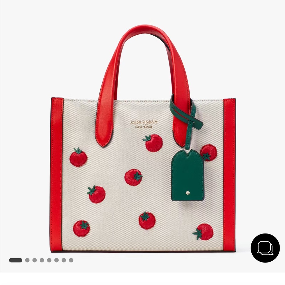 Manhattan Tomato Embroidered Canvas Small Tote